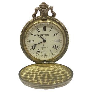 Vintage Unitron Silver Tone Quartz Pocket Watch Hunting Scene New Battery